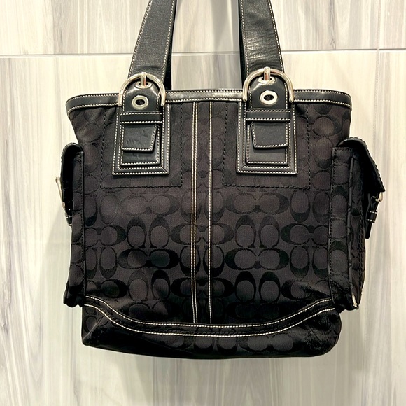 REHAB‎ Coach Black Monogram Handbag with Corner Rubs and Piping Exposure - Picture 4 of 13
